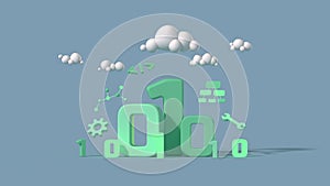 Binary numbers and computing symbols minimal 3D render