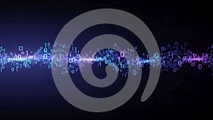Binary numbers form a dynamic wave pattern against a black background
