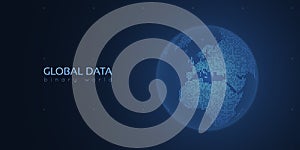 Binary planet Earth. Big data global analytics. Worldwide data connection.
