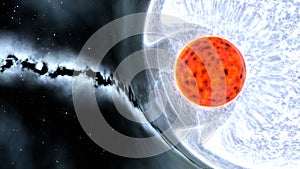 Binary star with red dwarf and blue giant, 3d render