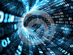 Binary stream or code tunnel background , data flow, charts with numbers and computer programing
