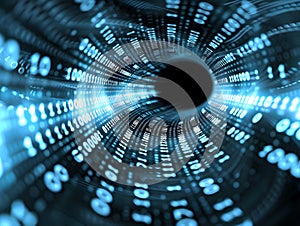 Binary stream or code tunnel background , data flow, charts with numbers and computer programing