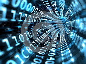 Binary stream or code tunnel background , data flow, charts with numbers and computer programing