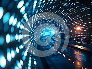 Binary stream or code tunnel background , data flow, charts with numbers and computer programing