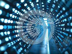 Binary stream or code tunnel background , data flow, charts with numbers and computer programing