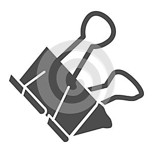 Binder clip solid icon, stationery concept, office clip vector sign on white background, metal paper clamp symbol in