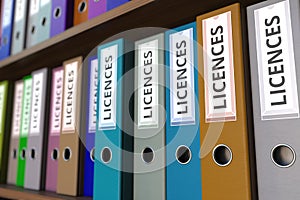 Binders with LICENCES inscription. 3D rendering