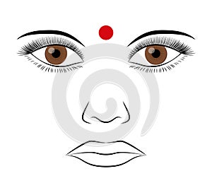 Bindi, colored red dot on the forehead, associated with the third eye photo