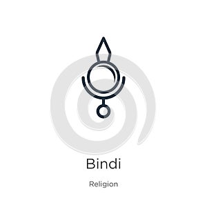 Bindi icon. Thin linear bindi outline icon isolated on white background from religion collection. Line vector bindi sign, symbol