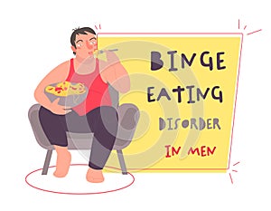 Binge eating disorder in men. Horizontal background