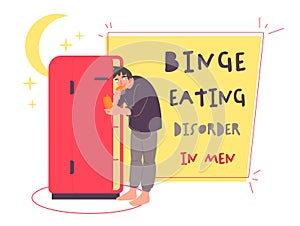 Binge eating disorder in men. Horizontal background photo