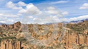 Binggou Danxia Canyon Landform. Red Sandstone Rocks in the Geopark