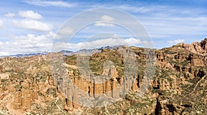 Binggou Danxia Canyon Landform. Red Sandstone Rocks in the Geopark