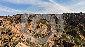 Binggou Danxia Canyon Landform. Red Sandstone Rocks and in the Geopark