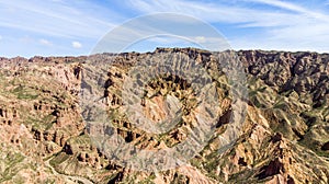 Binggou Danxia Canyon Landform. Red Sandstone Rocks in the Geopark