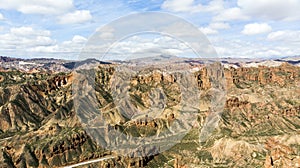 Binggou Danxia Canyon Landform. Red Sandstone Rocks in the Geopark