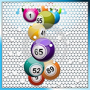 Bingo balls breaking a white 3D circular tiles wall