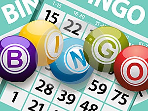 Bingo balls on a card background photo