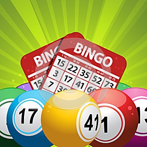 Bingo balls and card background on a green starburst photo
