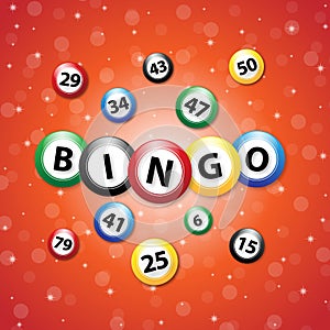 Bingo balls on a glowing red background, vector illustration