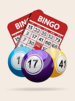 Bingo balls and red cards with shadow