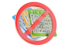 Bingo cards with forbidden symbol, 3D rendering