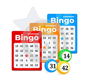 Bingo cards with numbers. Lottery tickets. Betting sheets with lucky numbers. Big Win. Vector illustration