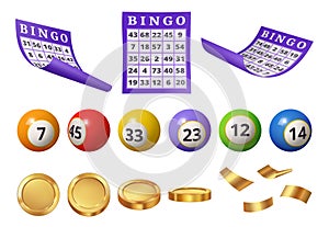 Bingo jackpot ticket, balls and money prize