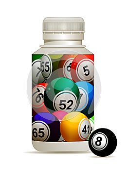 Bingo lottery balls in a bottle