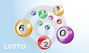 Bingo lotto balls with numbers for keno lottery gamble game vector poster template background