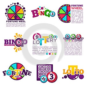 Bingo lotto lottery win vector icons set jackpot wineer numbers
