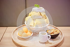 Bingsu Durian with Durian ice cream and Whipped cream