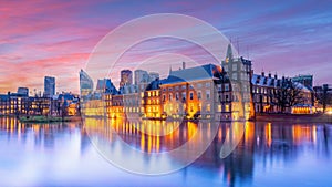 Binnenhof castle or Dutch Parliament, cityscape downtown skyline of Hague in Netherlands