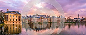 Binnenhof castle or Dutch Parliament, cityscape downtown skyline of Hague in Netherlands