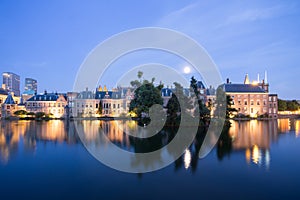 Binnenhof of The Hague At Night in the Netherlands photo