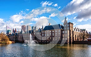 Binnenhof Palace in The Hague (Den Haag) along the Hohvijfer canal, The Netherlands - Dutch Parliament buildings