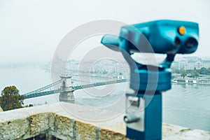 Binocular against observation deck view. photo