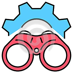 binocular and gear icon. Successful vision concept with icon of businessman and binoculars, Symbol leadership, strategy, mission,