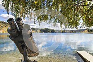 Binocular telescope in a lake, Lagunas de Ruidera Natural Park, spain photo