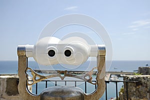 Binocular for tourists from Gallipoli caste. Observation point for the  panorama of ionian coast. Gallipoli, Apulia, Italy