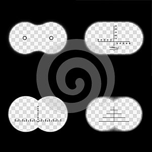 Binoculars field of view with different reticles vector set. photo