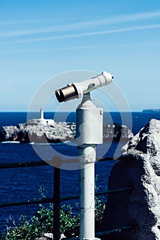 Binoculars of the gazer of the Mouro Island in Magdalena Peninsula, Santander, Cantabria, Spain