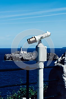 Binoculars of the gazer of the Mouro Island in Magdalena Peninsula, Santander, Cantabria, Spain