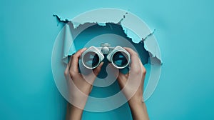 The binoculars through torn paper.AI generated image