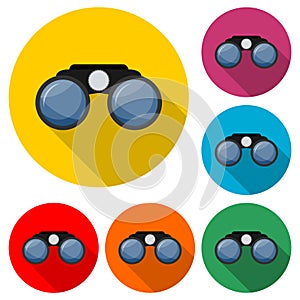 Binoculars logo, Binocular icon, color set with long shadow