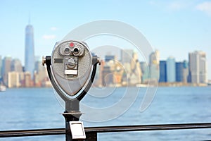 Binoculars looking to the Manhattan skyline
