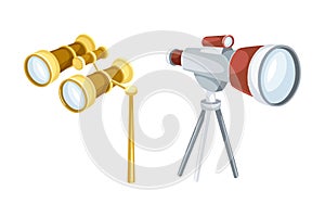 Binoculars and Monocular as Refracting Telescopes for Viewing Distant Object Vector Set