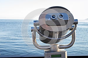 Binoculars on the observation platform at lake Baikal, Listvyanka.