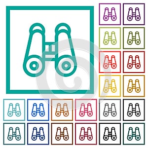 Binoculars outline flat color icons with quadrant frames