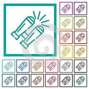 Binoculars outline flat color icons with quadrant frames